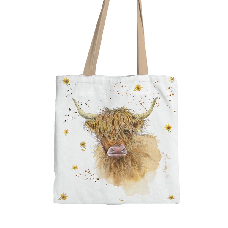 Licensed Jan Pashley Highland Coo Cotton Polyester Reusable Tote Bag
