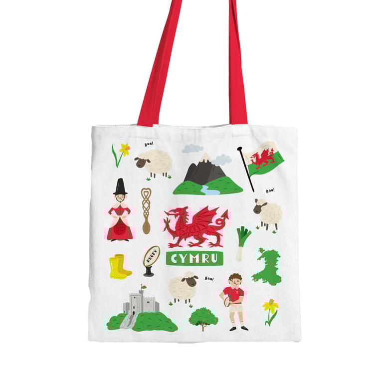 Welsh Dragon Wales Reusable Cotton Tote Shopping Bag