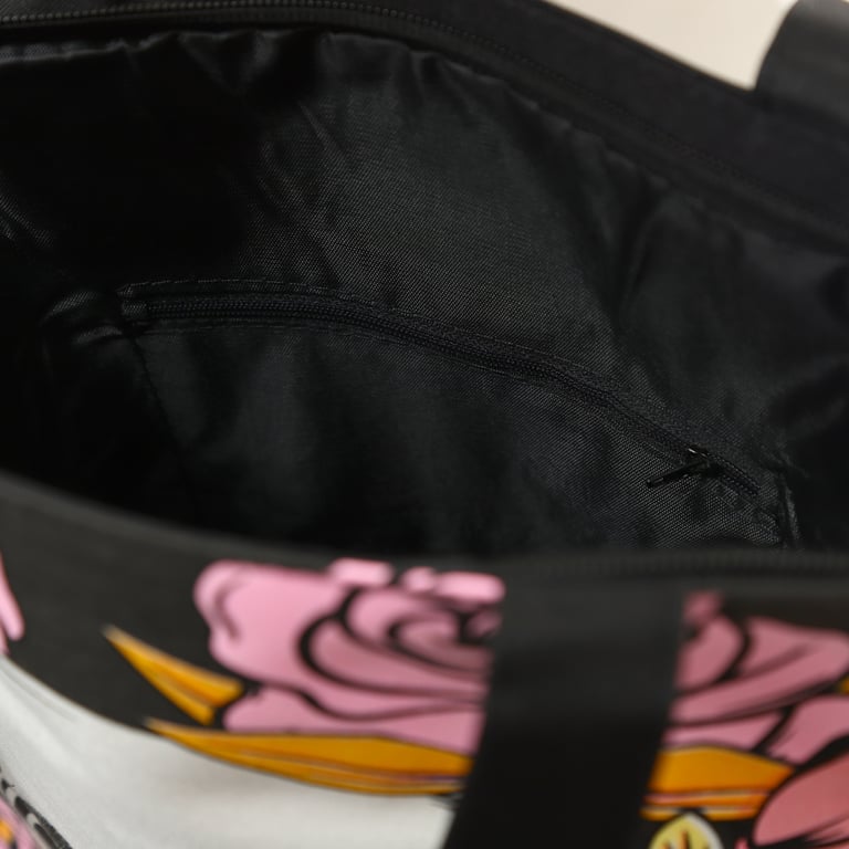 Handy Cotton Zip Up Shopping Bag - Reusable & Water-Resistant Design with Skulls and Roses Pattern