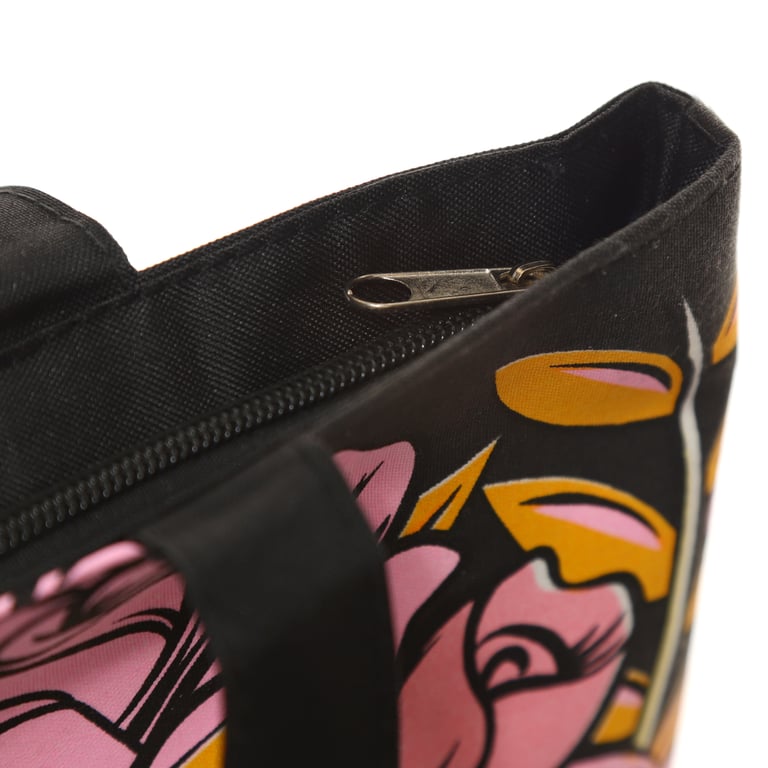 Handy Cotton Zip Up Shopping Bag - Reusable & Water-Resistant Design with Skulls and Roses Pattern