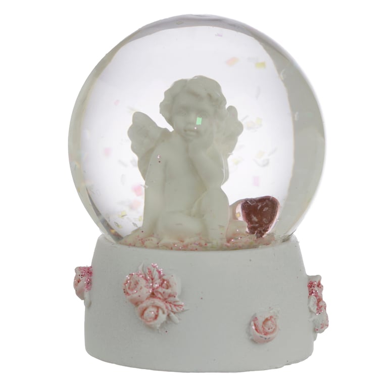 Resin Cherub Figurine Sweet Dreams Glass Snow Globe Home Accent Decoration