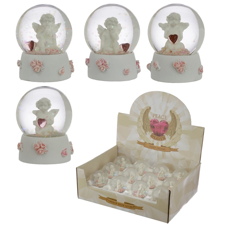 Resin Cherub Figurine Sweet Dreams Glass Snow Globe Home Accent Decoration
