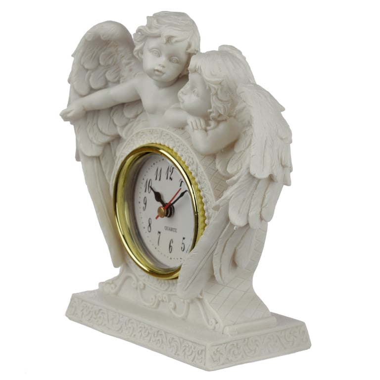 Peace of Heaven Cherub Resin Mantle Clock - Endless Love Design, AA Battery Powered