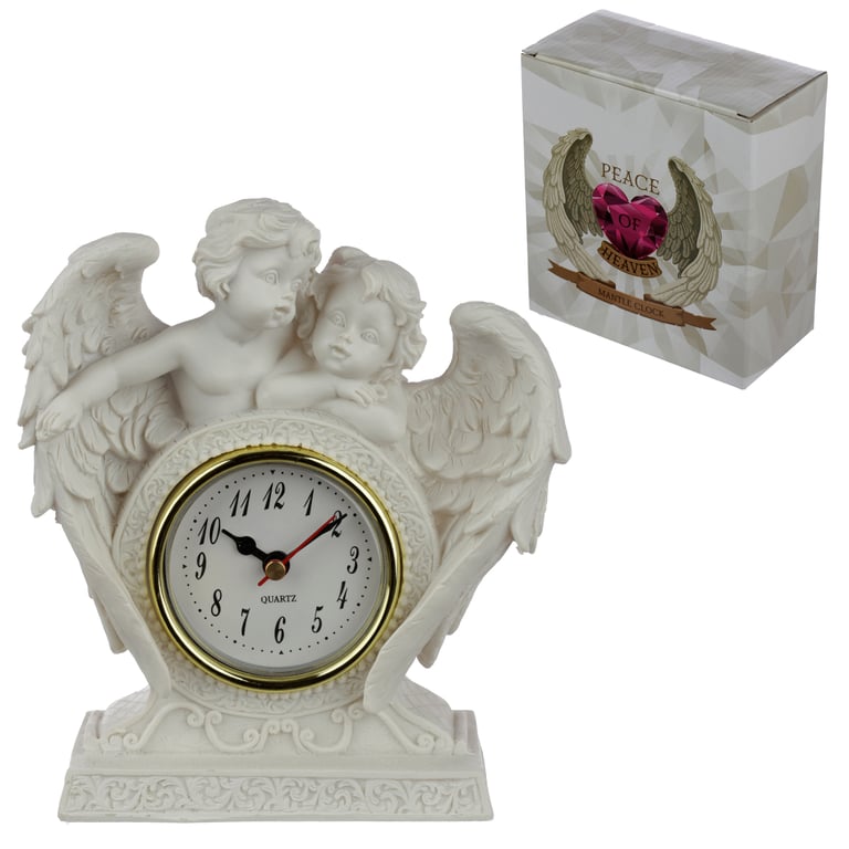 Peace of Heaven Cherub Resin Mantle Clock - Endless Love Design, AA Battery Powered