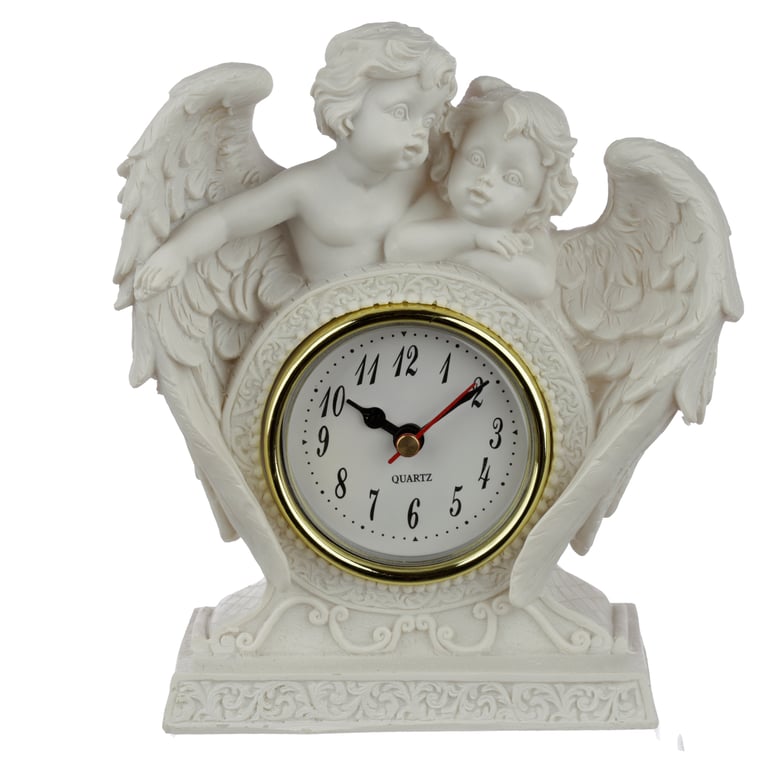 Peace of Heaven Cherub Resin Mantle Clock - Endless Love Design, AA Battery Powered