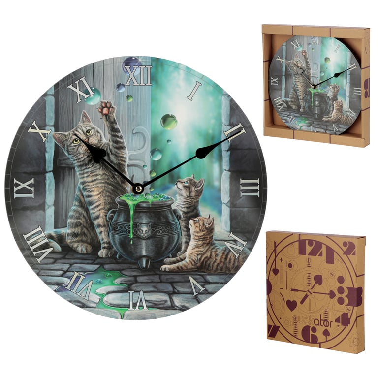 Lisa Parker Hubble Bubble Cat & Kitten Licensed MDF Wall Clock - Battery Operated and Mountable