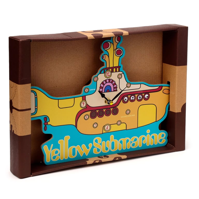 Licensed Yellow Submarine Shaped Wall Clock - Battery Operated, MDF Construction, Wall Mountable