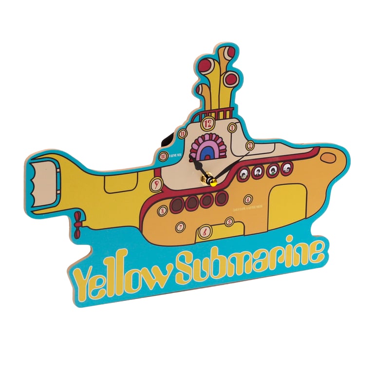 Licensed Yellow Submarine Shaped Wall Clock - Battery Operated, MDF Construction, Wall Mountable