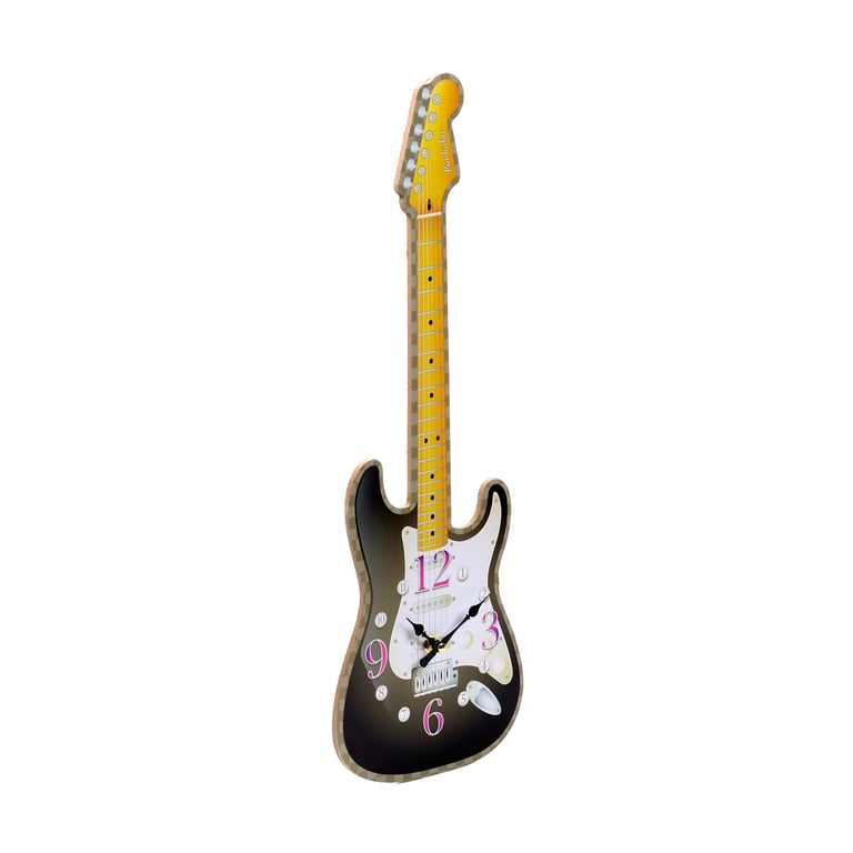 Guitar Shaped MDF Wall Clock - Battery Operated & Mountable Home Decor