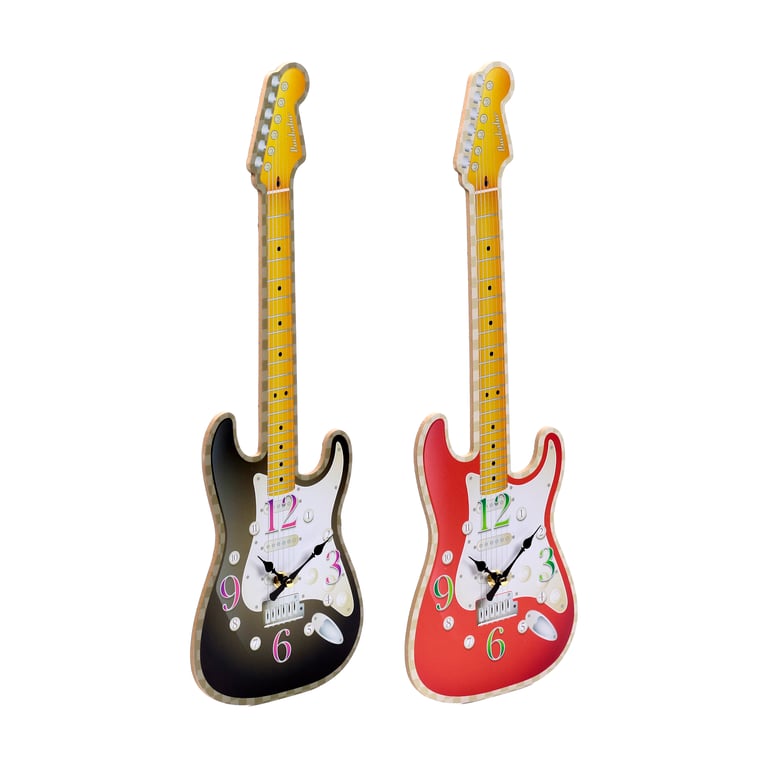 Guitar Shaped MDF Wall Clock - Battery Operated & Mountable Home Decor