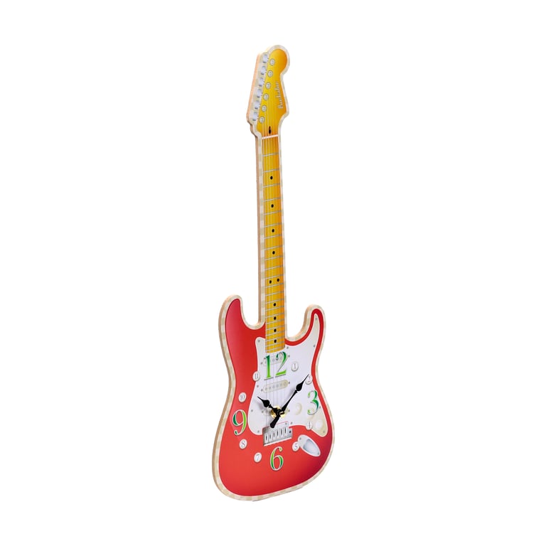 Guitar Shaped MDF Wall Clock - Battery Operated & Mountable Home Decor