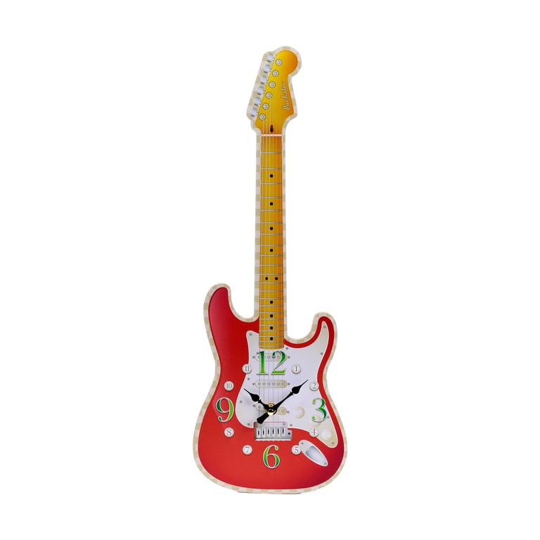 Guitar Shaped MDF Wall Clock - Battery Operated & Mountable Home Decor