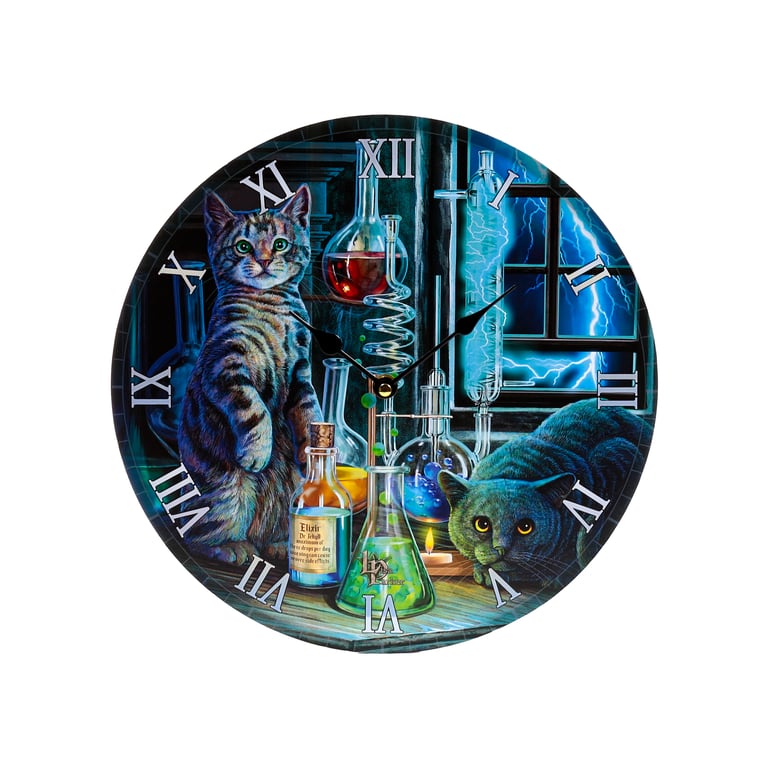 Lisa Parker Jekyll and Hyde Cats Battery Operated Wall Clock - MDF Construction, Licensed Design