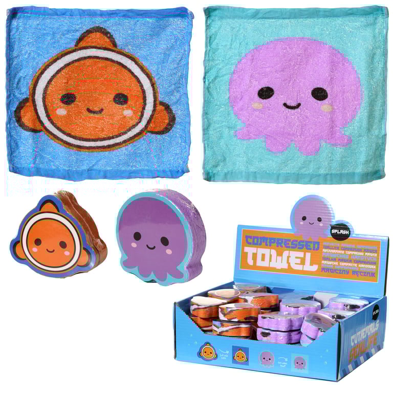 Adoramals Sealife Compressed Travel Towel - Polyester-Cotton Washable Accessory