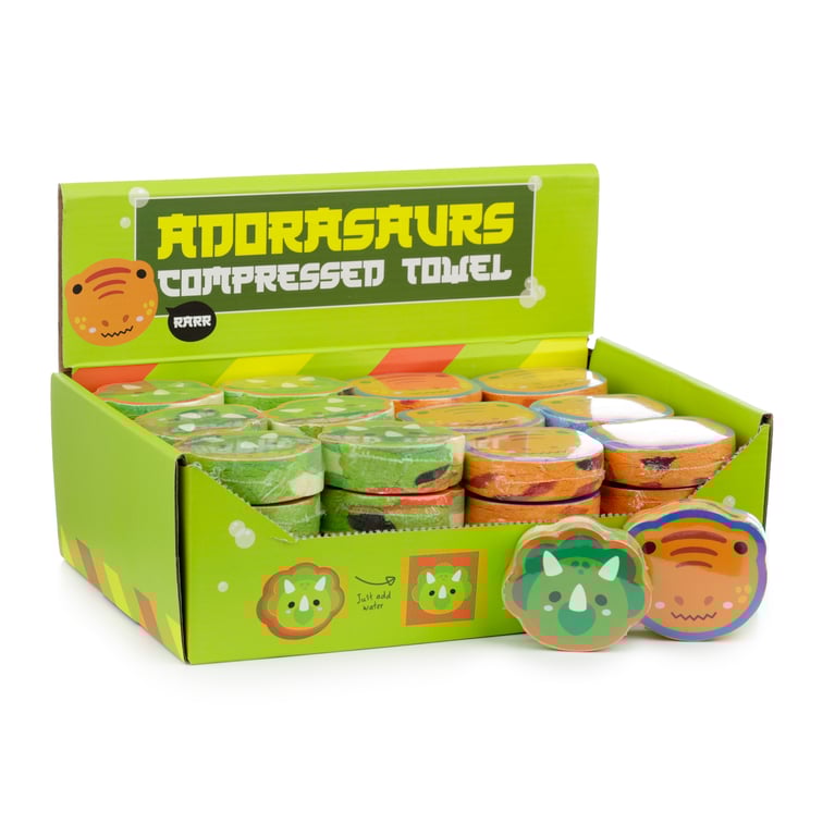 Adoramals Cutiesaurs Dinosaur Compressed Travel Towel - 60 Polyester, Washable & Compact