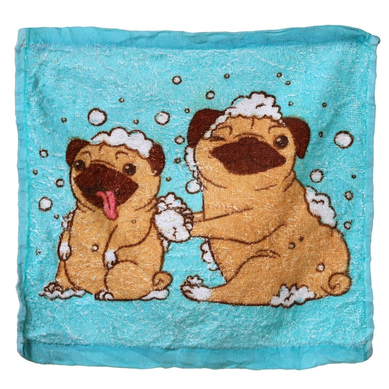 Compressed Travel Towel - Mopps Pug Polyester Cotton Blend with Washing Instructions Included