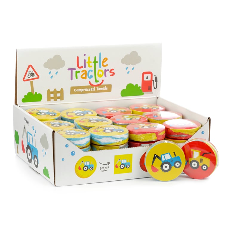 Little Tractors Compressed Polyester Cotton Travel Towel - Washable & Compact