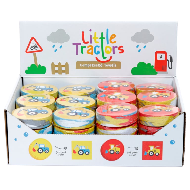 Little Tractors Compressed Polyester Cotton Travel Towel - Washable & Compact