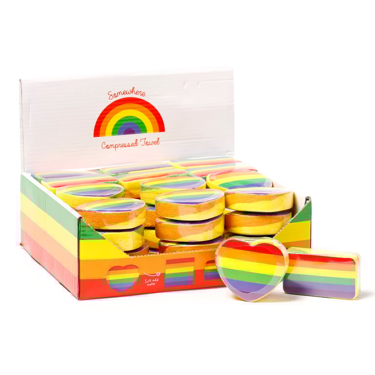 Compressed Rainbow Stripes Polyester Cotton Travel Towel - Compact & Washable