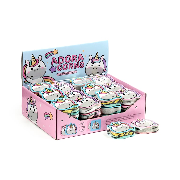 Adoracorns Unicorn Compressed Travel Towel - 60 Polyester, Washable and Compact