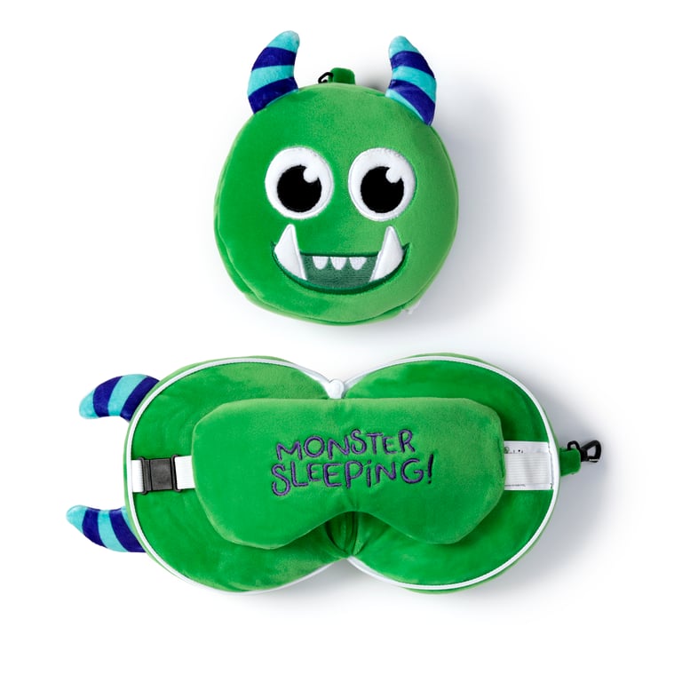 Relaxeazzz Travel Pillow & Eye Mask - Green Monstarz Monster - Gift of the Year Winner, 95 Polyester & Spandex Construction