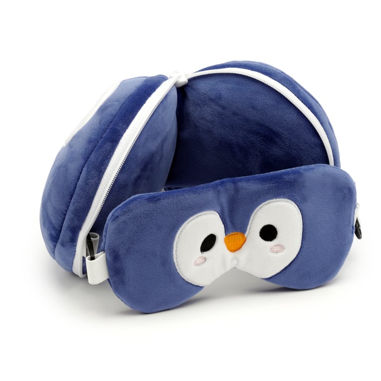 Relaxeazzz Travel Pillow & Eye Mask - Penguin with Quick Release Eye Mask and Spandex Construction