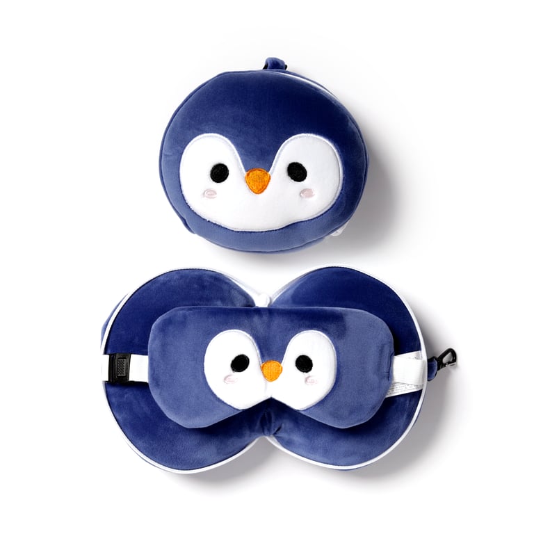 Relaxeazzz Travel Pillow & Eye Mask - Penguin with Quick Release Eye Mask and Spandex Construction
