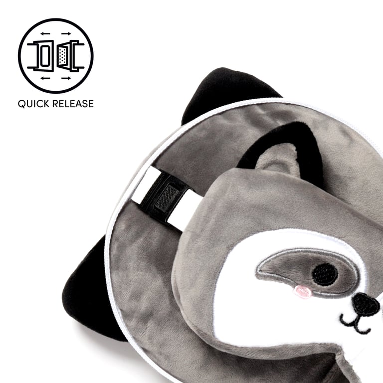 Relaxeazzz Travel Pillow & Eye Mask - Raccoon: Quick Release Polyester Travel Accessory with Novelty Design