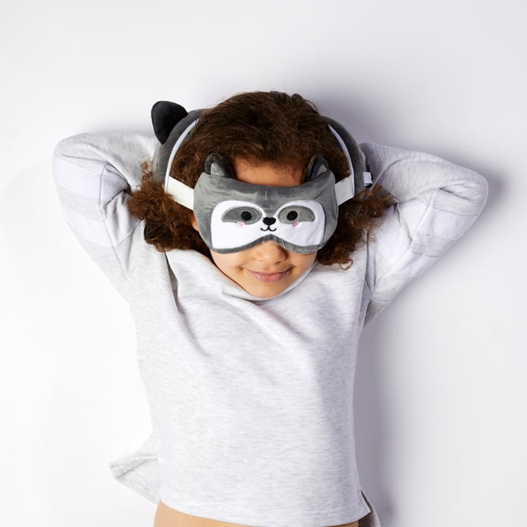Relaxeazzz Travel Pillow & Eye Mask - Raccoon: Quick Release Polyester Travel Accessory with Novelty Design