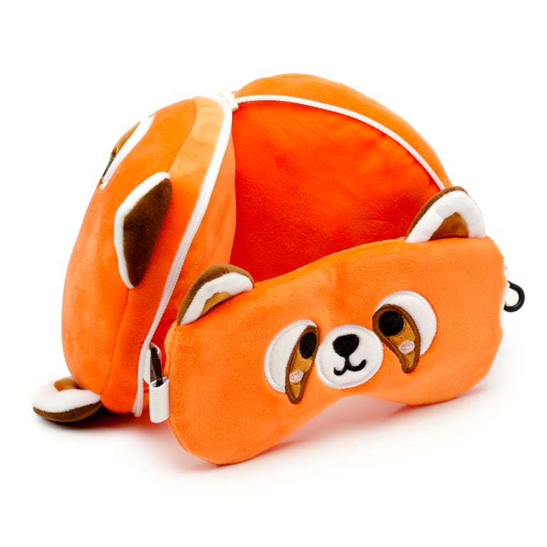 Relaxeazzz Travel Pillow & Eye Mask - Quick Release Polyester Travel Companion with Red Panda Design