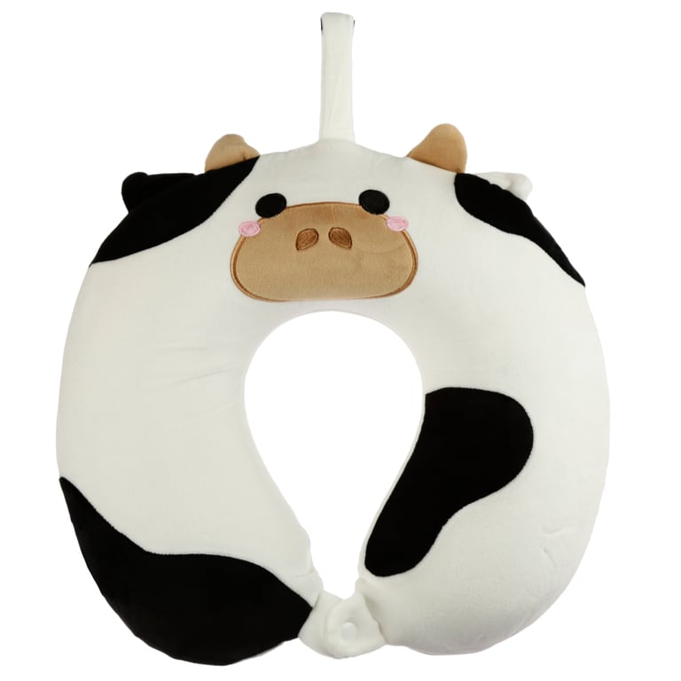 Relaxeazzz Plush Memory Foam Travel Pillow - Cow with Adjustable Polyester and Spandex Construction