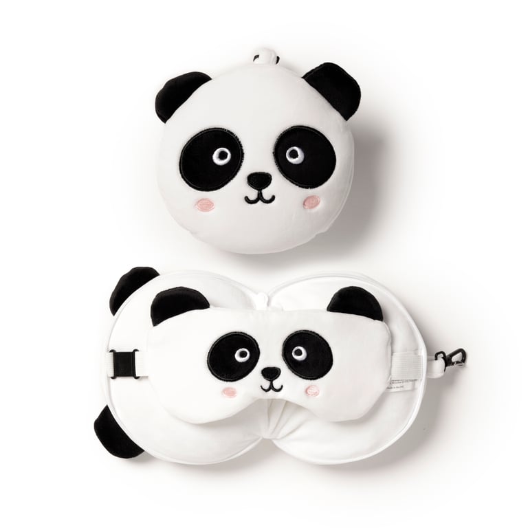 Relaxeazzz Travel Pillow & Eye Mask - Quick Release Polyester Panda Design