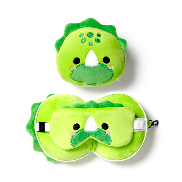 Relaxeazzz Travel Pillow & Eye Mask - Quick Release Polyester Dinosaur Novelty