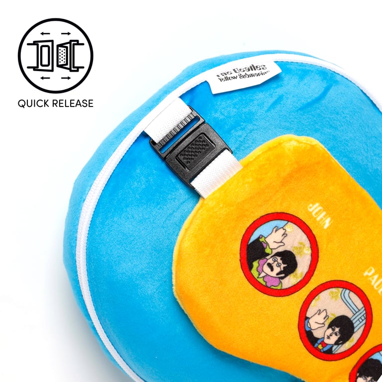 Relaxeazzz Travel Pillow & Eye Mask - Yellow Submarine Edition, Quick Release, Polyester Construction