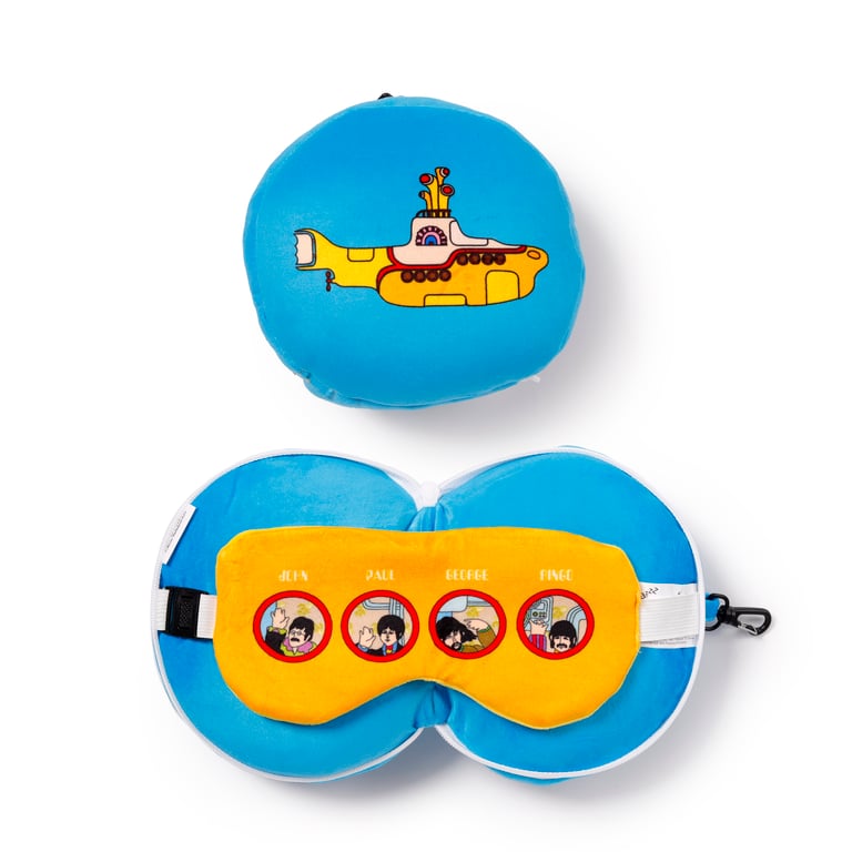 Relaxeazzz Travel Pillow & Eye Mask - Yellow Submarine Edition, Quick Release, Polyester Construction