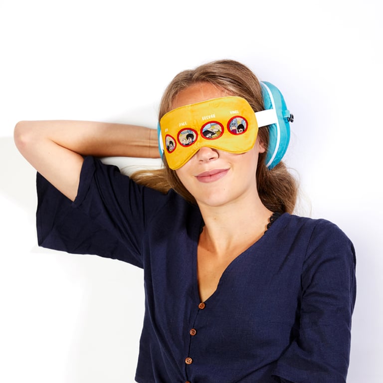 Relaxeazzz Travel Pillow & Eye Mask - Yellow Submarine Edition, Quick Release, Polyester Construction