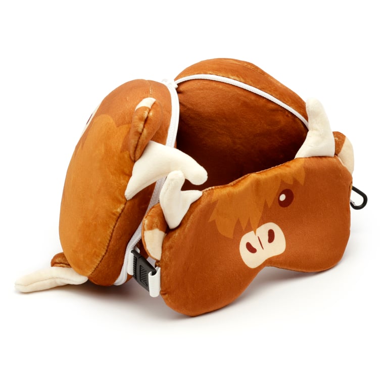 Relaxeazzz Travel Pillow & Eye Mask - Quick Release Polyester Cow Print Novelty Travel Companion
