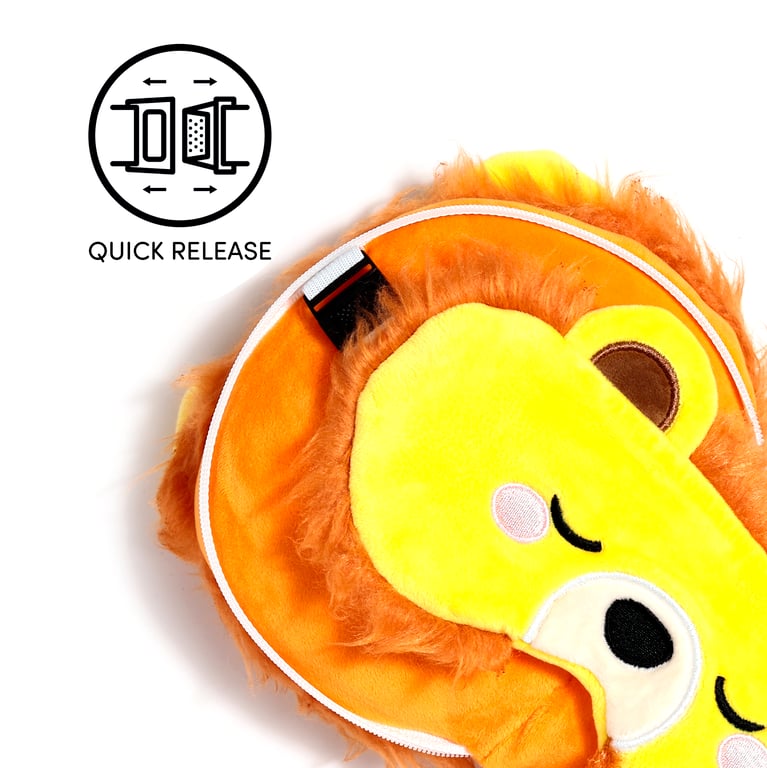 Relaxeazzz Travel Pillow & Eye Mask - Lion with Quick Release and Soft Polyester Material