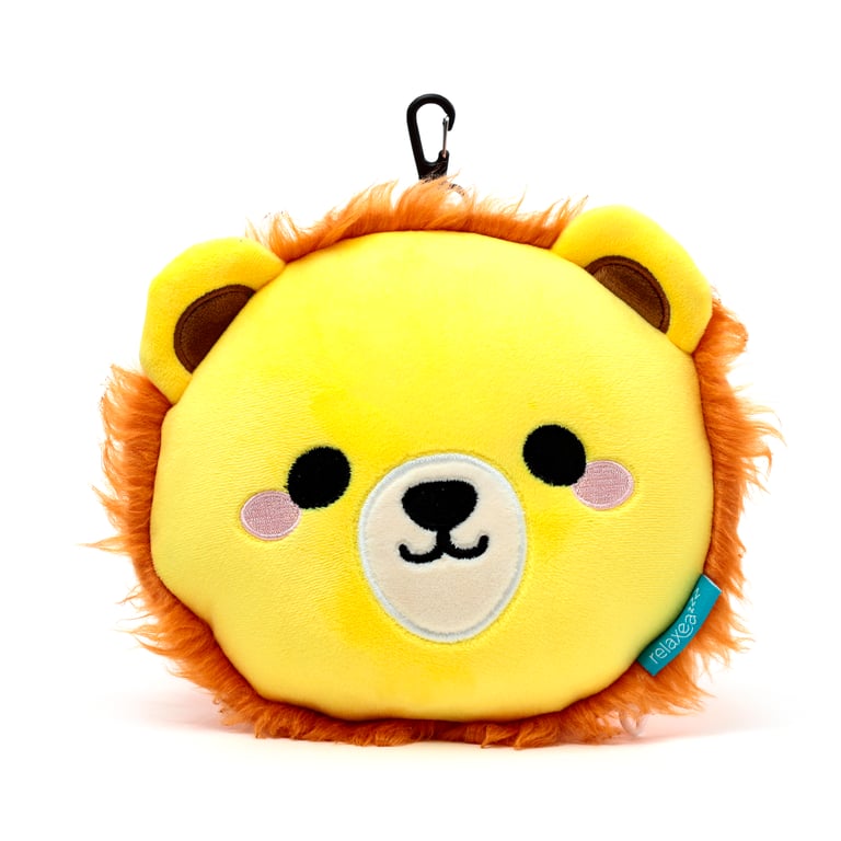 Relaxeazzz Travel Pillow & Eye Mask - Lion with Quick Release and Soft Polyester Material