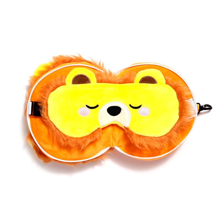 Relaxeazzz Travel Pillow & Eye Mask - Lion with Quick Release and Soft Polyester Material