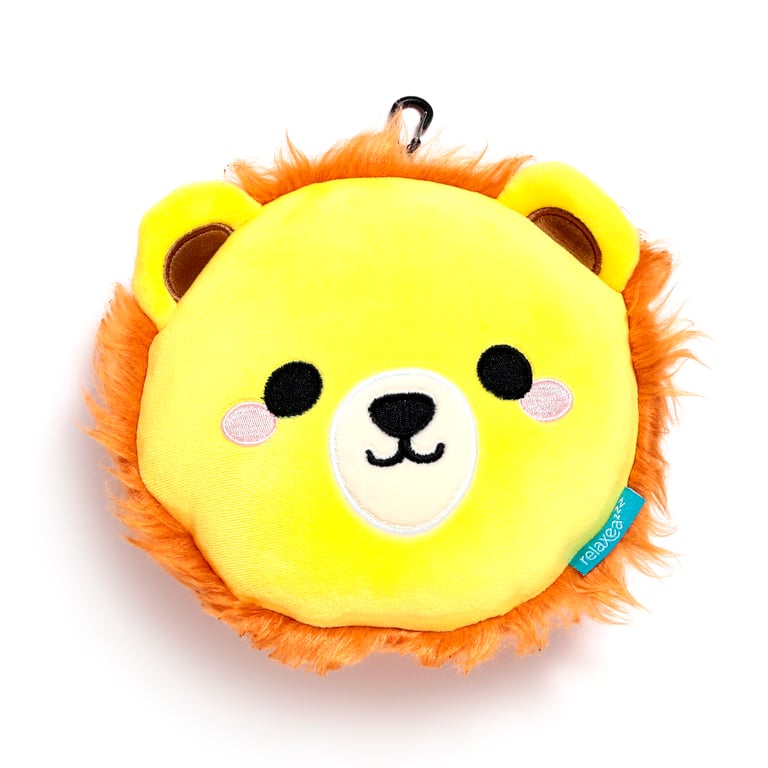 Relaxeazzz Travel Pillow & Eye Mask - Lion with Quick Release and Soft Polyester Material