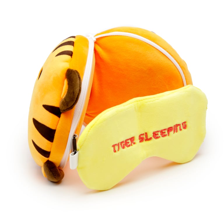 Relaxeazzz Travel Pillow & Eye Mask - Tiger with Quick Release and Polyester Spandex Construction, Gift of the Year 2020 Winner
