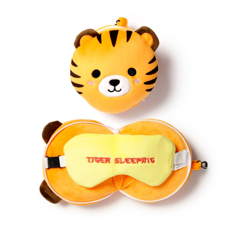 Relaxeazzz Travel Pillow & Eye Mask - Tiger with Quick Release and Polyester Spandex Construction, Gift of the Year 2020 Winner