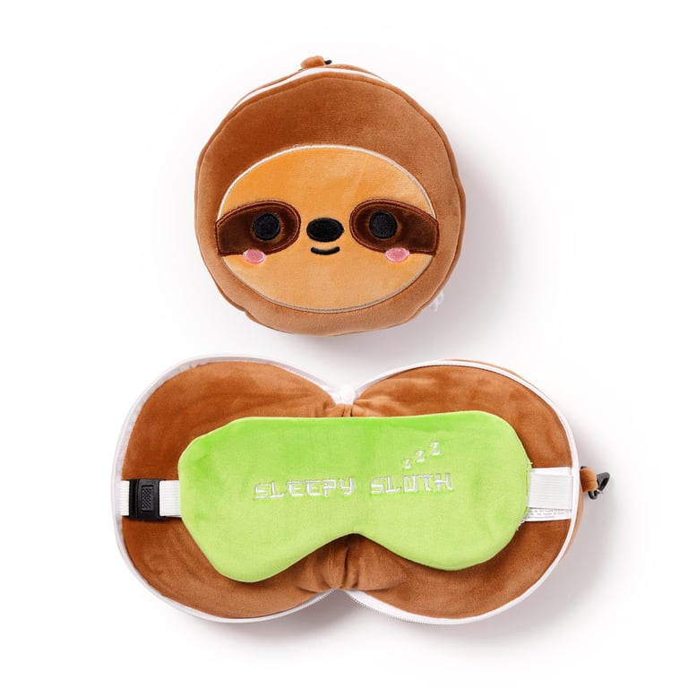 Relaxeazzz Travel Pillow & Eye Mask - Sloth, Quick Release Polyester Design