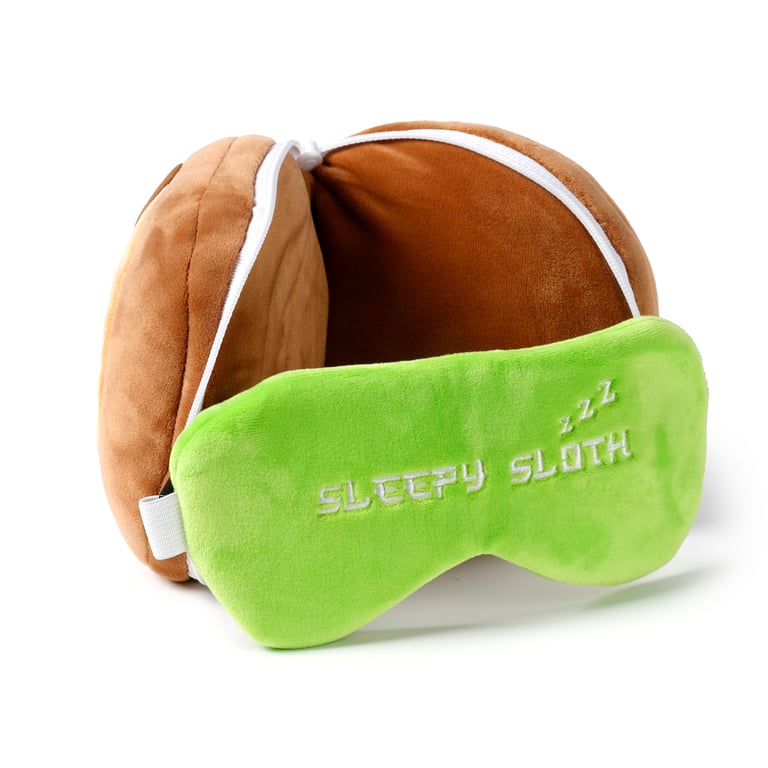 Relaxeazzz Travel Pillow & Eye Mask - Sloth, Quick Release Polyester Design
