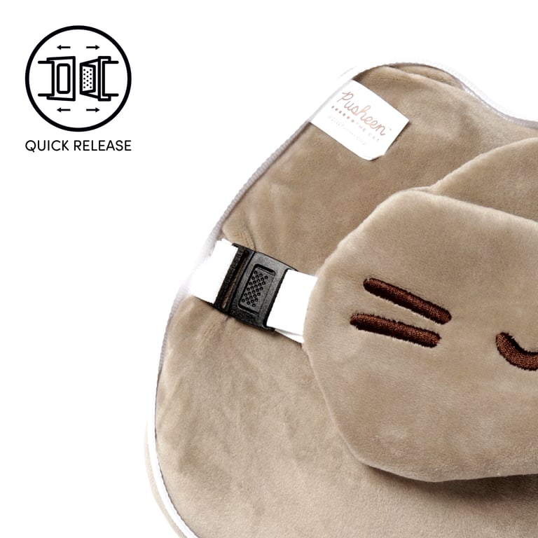 Relaxeazzz Pusheen Cat Shaped Travel Pillow & Eye Mask with Quick Release, Licensed Plush Product