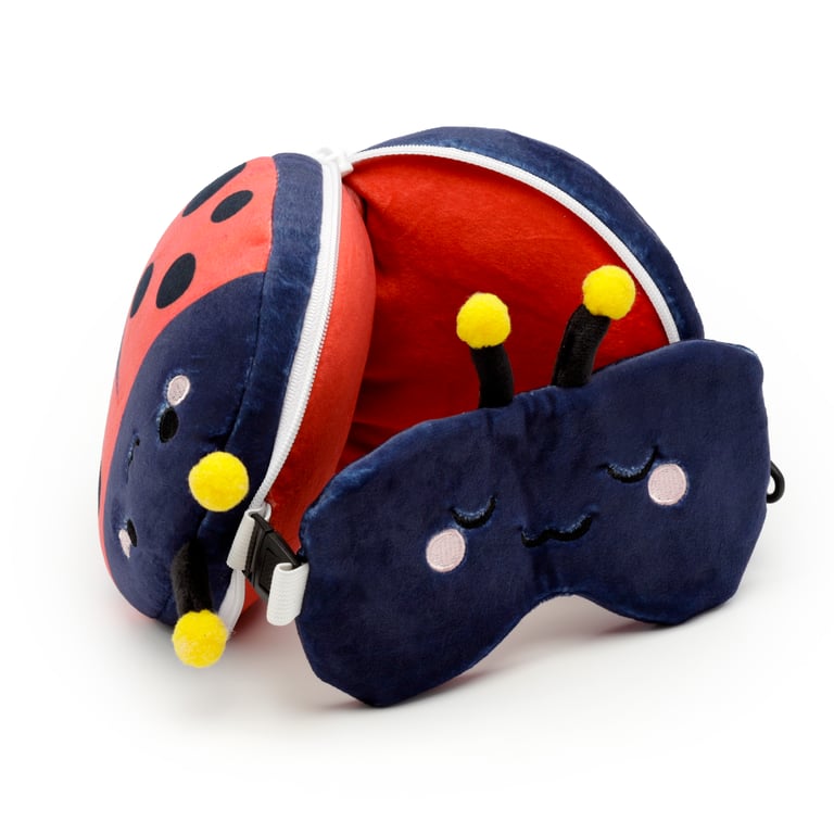 Relaxeazzz Travel Pillow & Eye Mask - Adorabugs Ladybug, Polyester and Spandex Construction, Quick Release Eye Mask, Perfect Gift for Her
