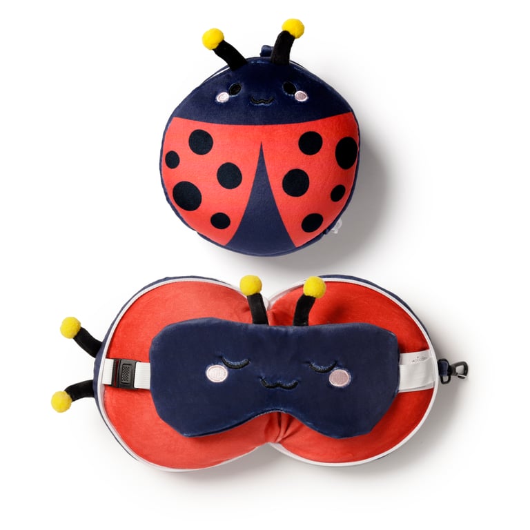 Relaxeazzz Travel Pillow & Eye Mask - Adorabugs Ladybug, Polyester and Spandex Construction, Quick Release Eye Mask, Perfect Gift for Her