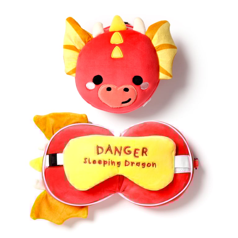 Relaxeazzz Travel Pillow & Eye Mask - Dragon Design with Quick Release Eye Mask and Gift Idea