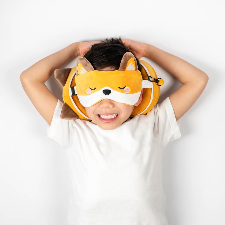 Relaxeazzz Travel Pillow & Eye Mask - Quick Release Polyester Design Featuring Finnick the Fox
